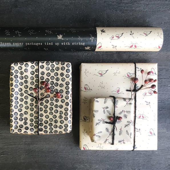 Kraft Wrapping Paper 5m Roll, Black Dots | East of India Gift Wrap East of India Kraft Wrapping Paper Roll - Black Dots