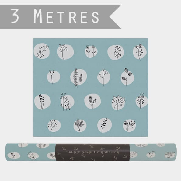 Kraft Wrapping Paper Roll, Blue Hedgerow | East of India Gift Wrap East of India Kraft Wrapping Paper Roll - Blue Hedgerow