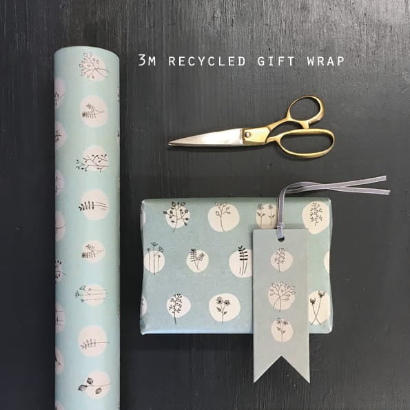 Kraft Wrapping Paper Roll, Blue Hedgerow | East of India Gift Wrap East of India Kraft Wrapping Paper Roll - Blue Hedgerow