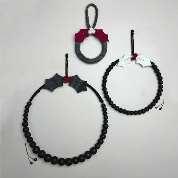 Large Black Beaded Holly Christmas Wreath | East of India Wreath East of India Large Black Beaded Holly Wreath