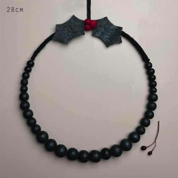 Large Black Beaded Holly Christmas Wreath | East of India Wreath East of India Large Black Beaded Holly Wreath