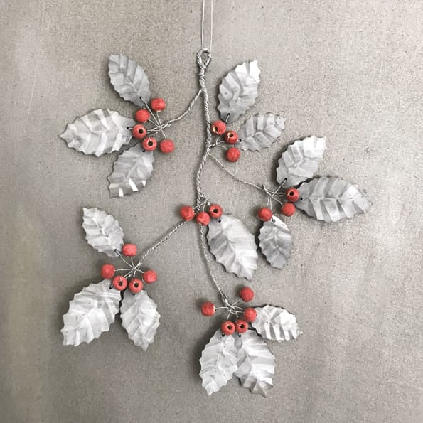 Large Metal Holly Bunch Christmas Decoration | East of India Christmas Decoration East of India Large Metal Holly Bunch Christmas Decoration