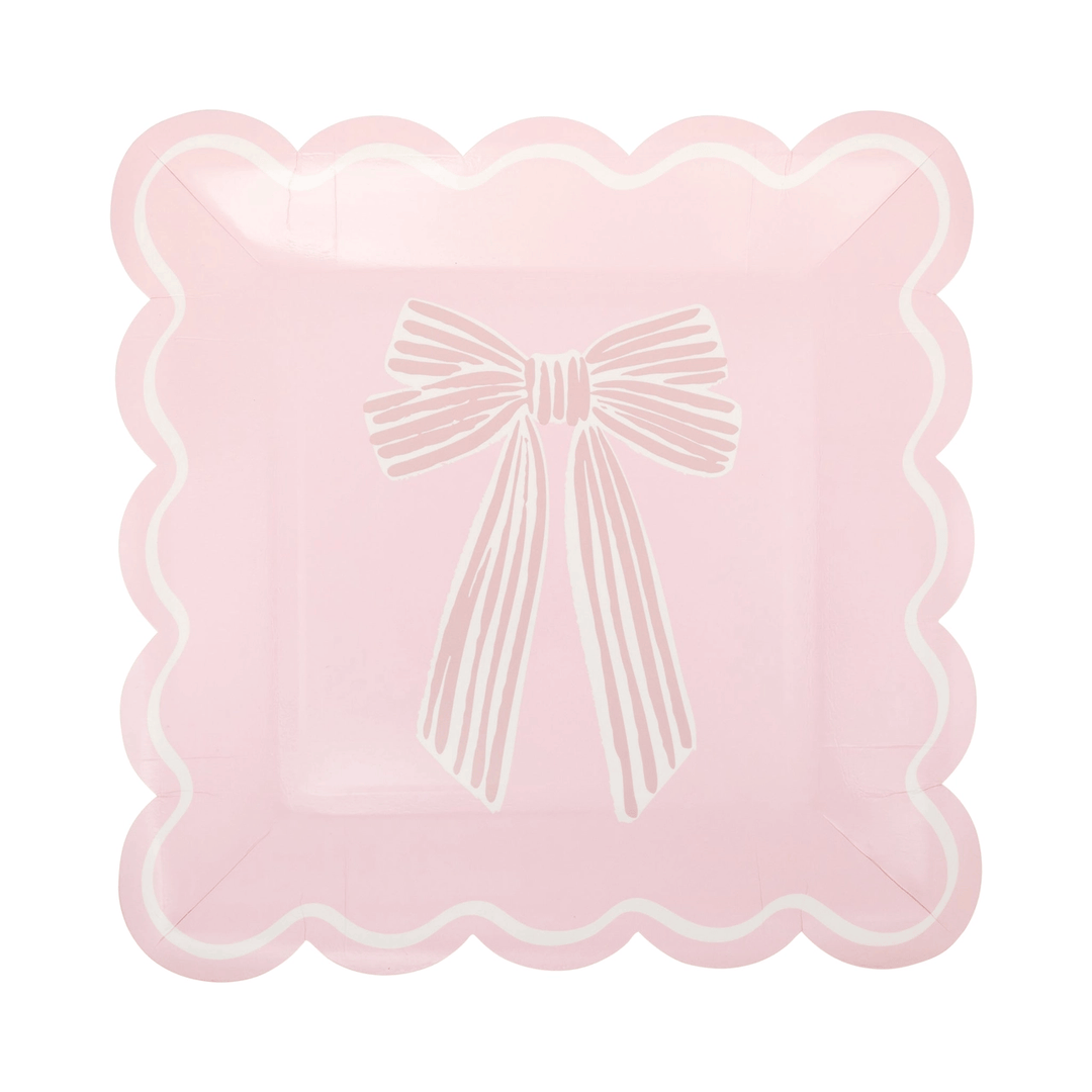 Large Pink Bows Party Plates x 8 - Pink Bow Party Supplies Disposable Plates Large Pink Bows Party Plates x 8