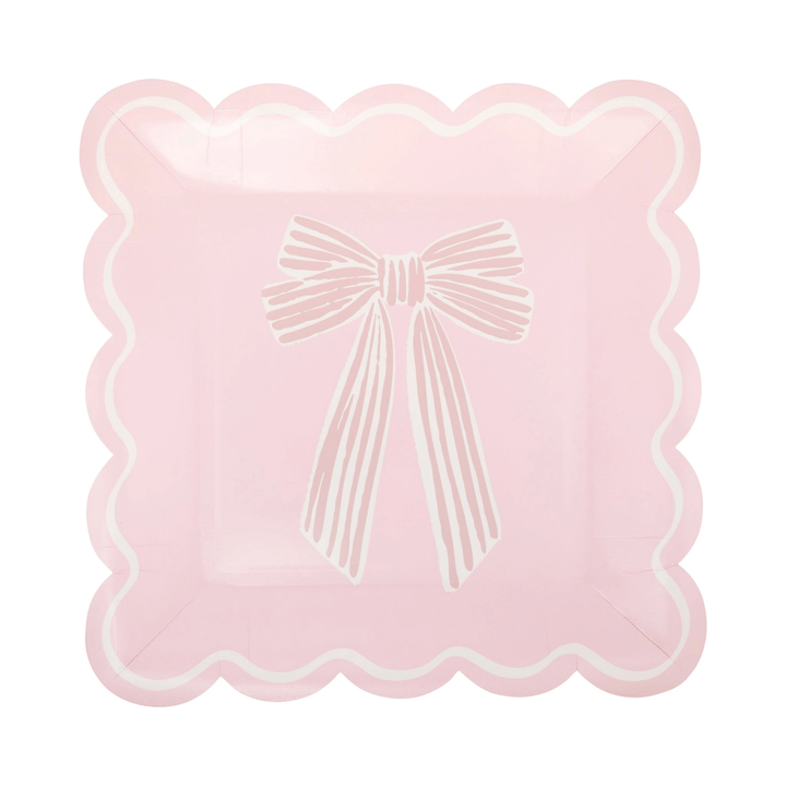 Large Pink Bows Party Plates x 8 - Pink Bow Party Supplies Disposable Plates Large Pink Bows Party Plates x 8