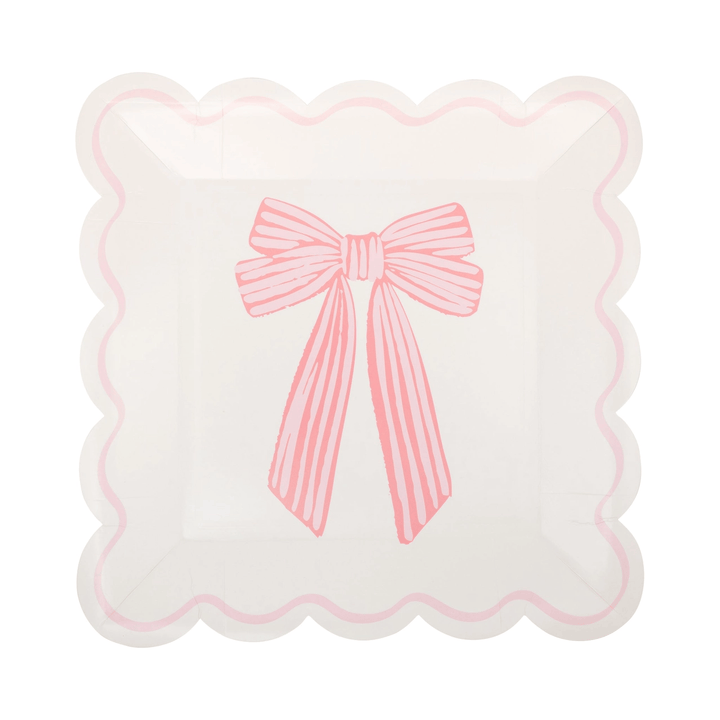 Large Pink Bows Party Plates x 8 - Pink Bow Party Supplies Disposable Plates Large Pink Bows Party Plates x 8