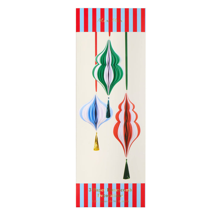 Large Striped Paper Honeycomb Christmas Decorations x 3 | Meri Meri Christmas Decorations Party Decorations Large Striped Paper Honeycomb Christmas Decorations x 3