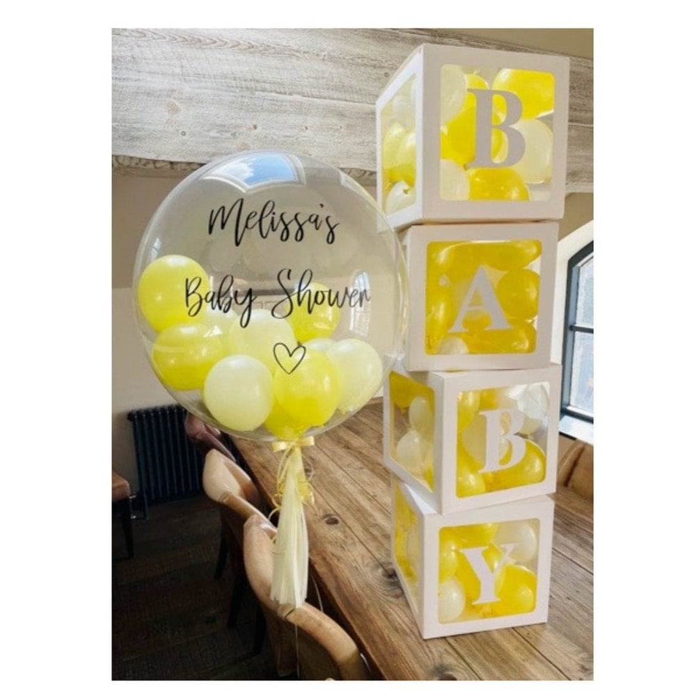 Lemon Yellow and White Baby Shower Blocks Balloons Lemon Yellow and White Baby Shower Blocks