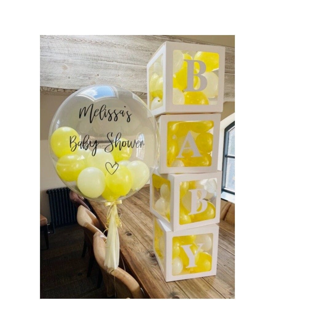 Lemon Yellow and White Baby Shower Blocks Balloons Lemon Yellow and White Baby Shower Blocks