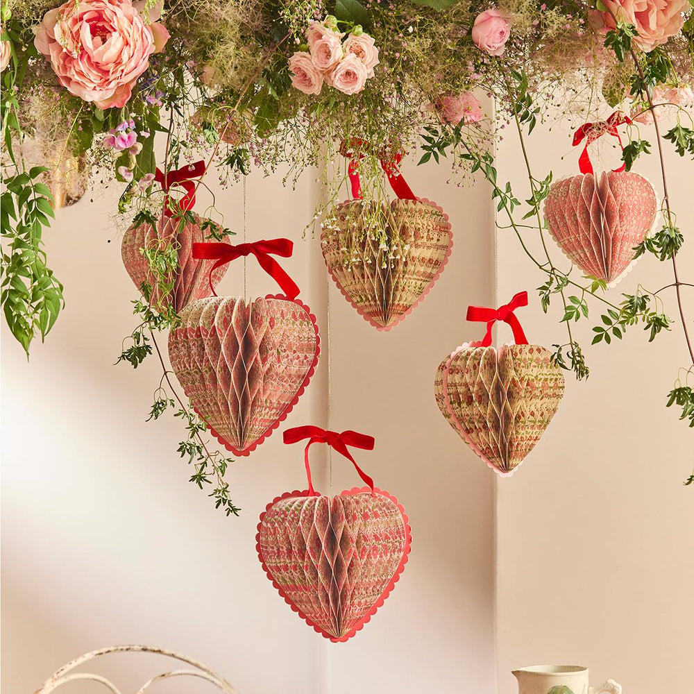 Liberty Honeycomb Heart Decorations x 3 | Meri Meri | Little Big Party Party Decorations Meri Meri x Liberty Honeycomb Heart Decorations x 3