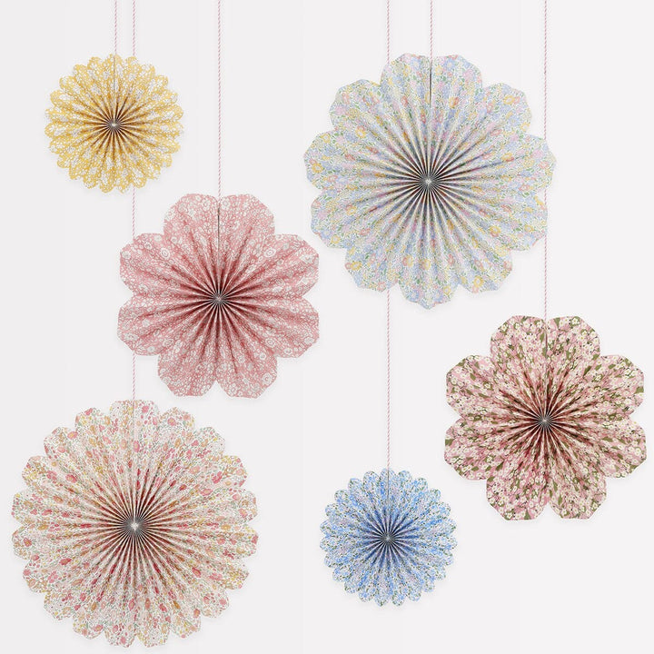 Liberty Print Paper Pinwheel Decorations x 6 Hanging Decoration Liberty Print Paper Pinwheel Decorations x 6