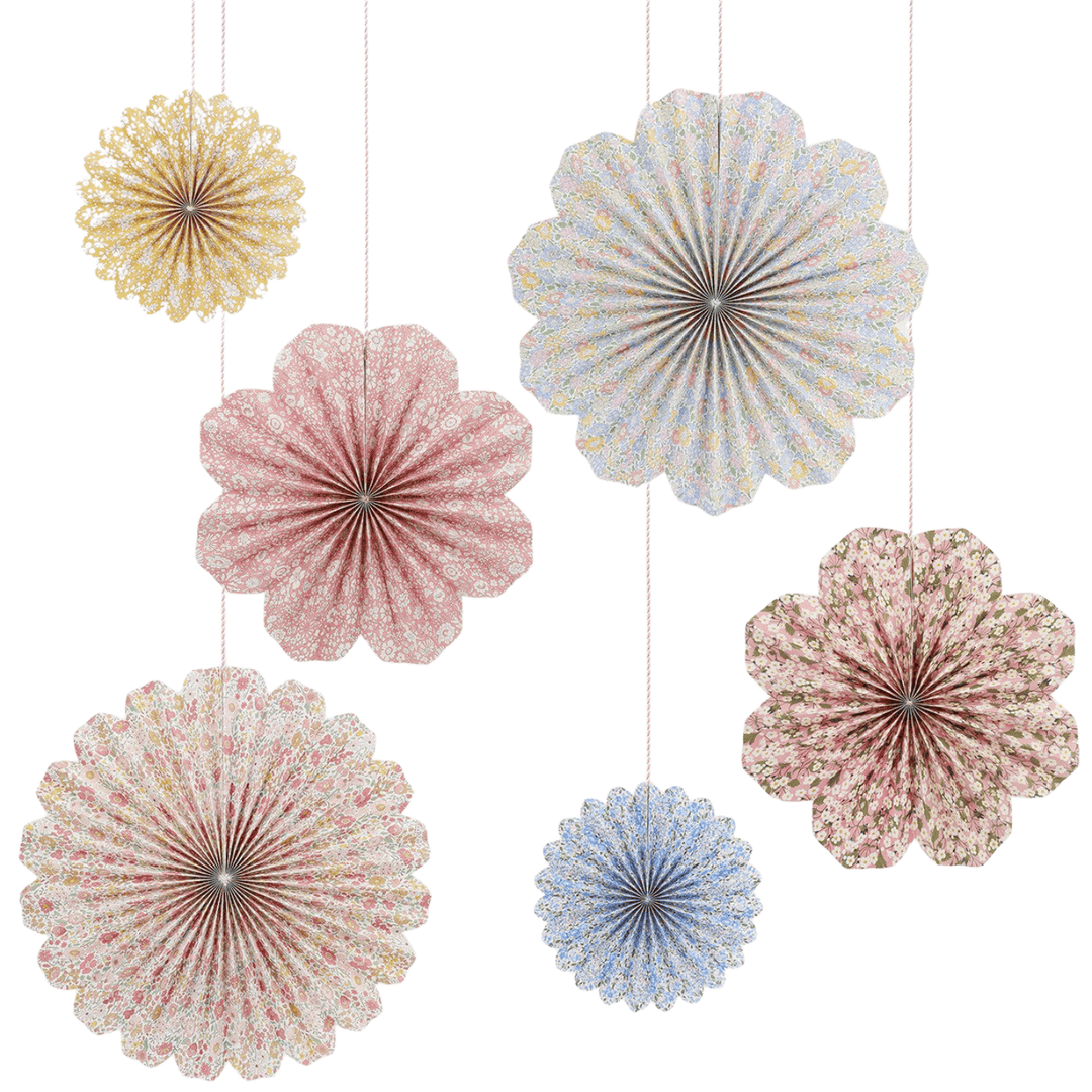 Liberty Print Paper Pinwheel Decorations x 6 Hanging Decoration Liberty Print Paper Pinwheel Decorations x 6
