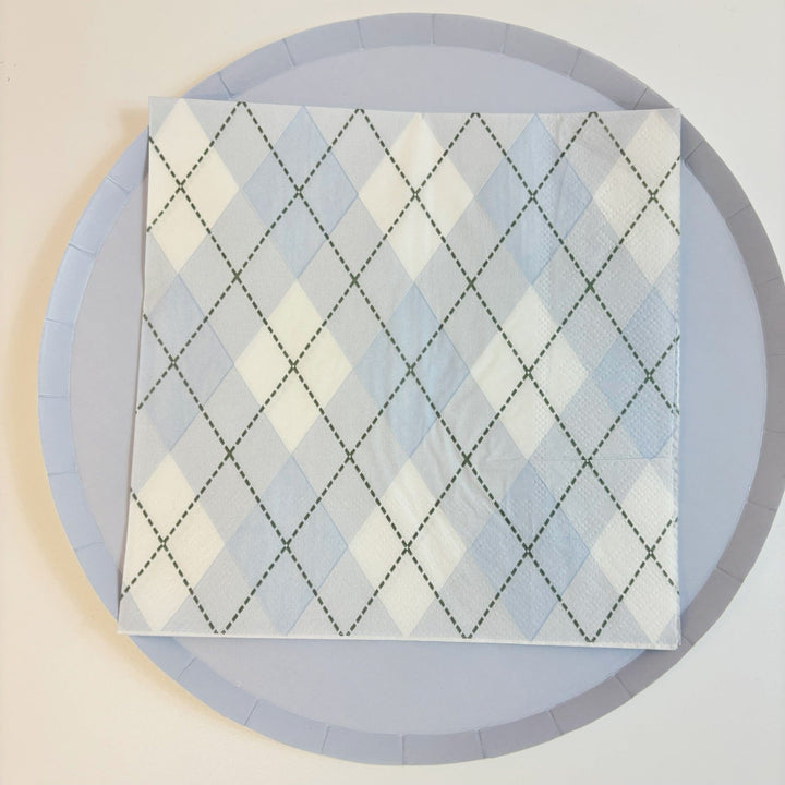 Light Blue Argyle Print Napkins x 24 - Josi James Party Supplies - Golf theme birthday party supplies Paper Napkins Light Blue Argyle Print Napkins x 24