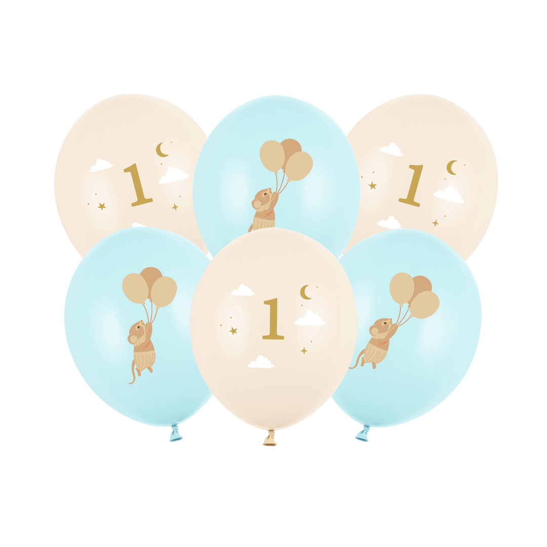 Light Blue Mouse 1st Birthday Latex Balloons x 6 Balloons Light Blue Mouse 1st Birthday Latex Balloons x 6