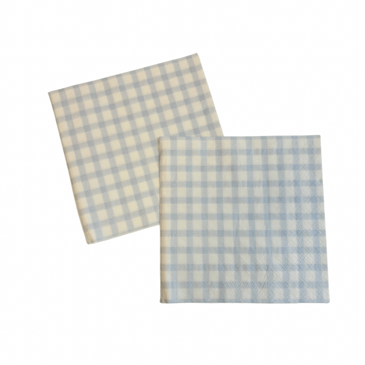 Light Blue Plaid Party Napkins x 24 - Josi James Party Supplies - Blue theme birthday party supplies Paper Napkins Light Blue Plaid Party Cocktail Napkins x 24
