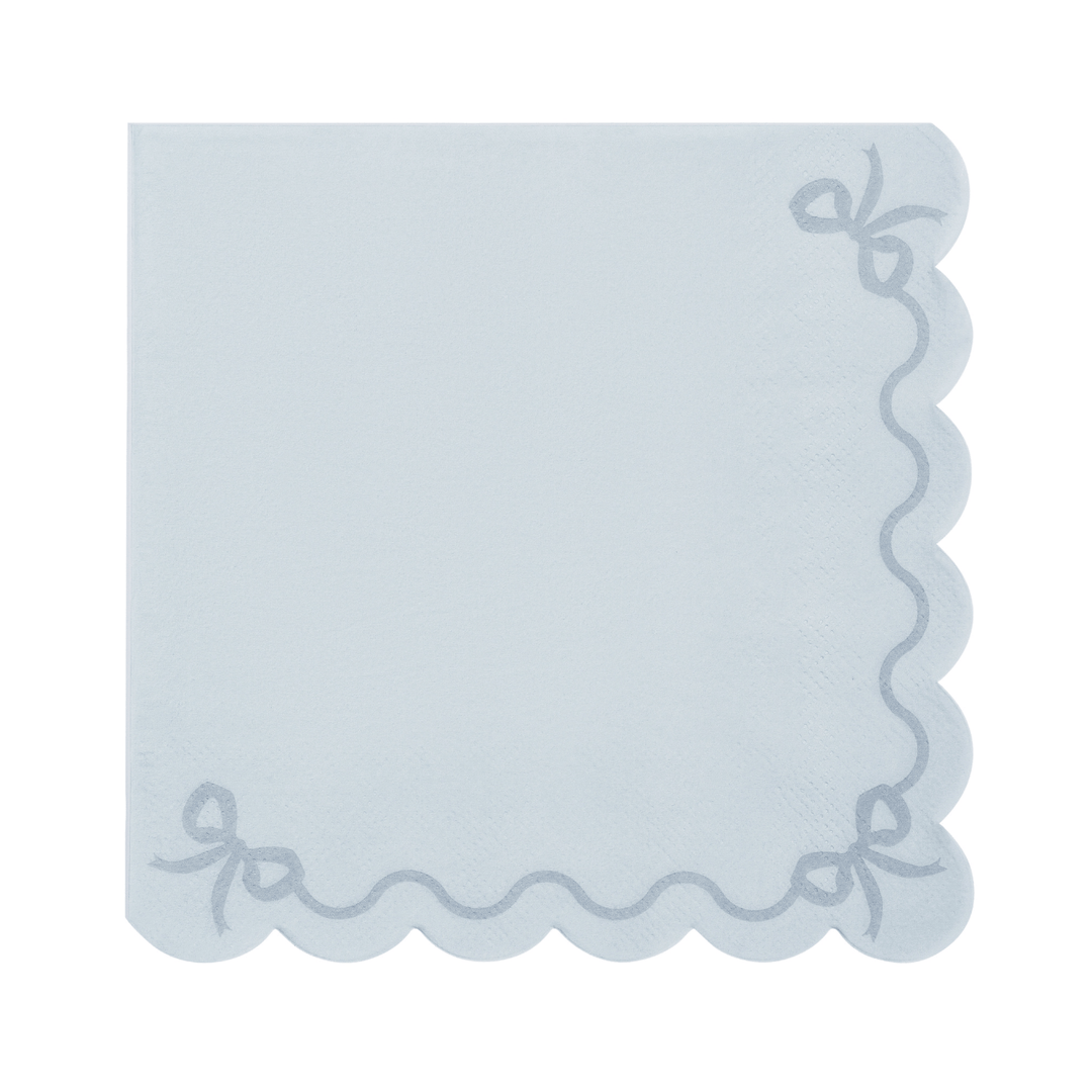 Light Blue Scalloped Bow Party Napkins x 12 - Bow Party Supplies Napkins Light Blue Scalloped Bow Party Napkins x 12