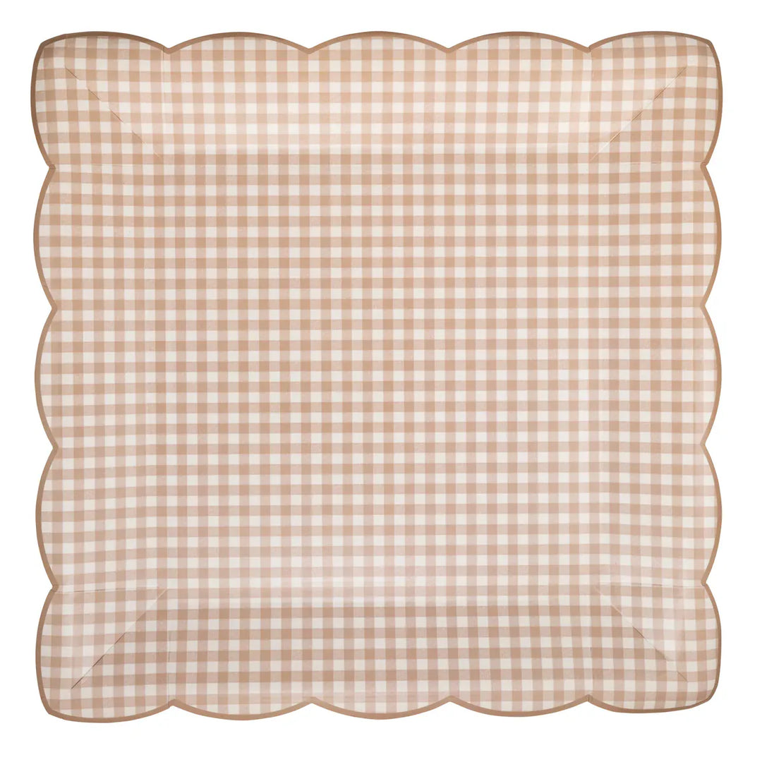 Light Brown Gingham Large Paper Plates x 8 Disposable Plates Light Brown Gingham Large Paper Plates x 8