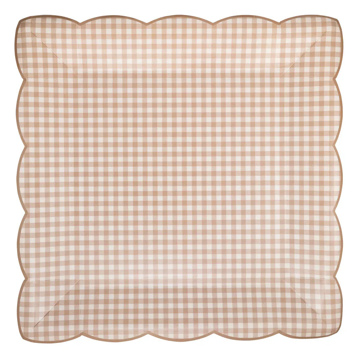 Light Brown Gingham Large Paper Plates x 8 Disposable Plates Light Brown Gingham Large Paper Plates x 8