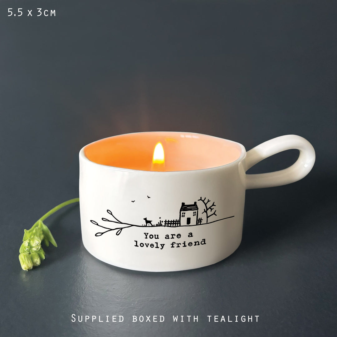 Lovely Friend Ceramic Candle Holder - Friendship Gift gift East of India Handled Candle Holder - Lovely Friend
