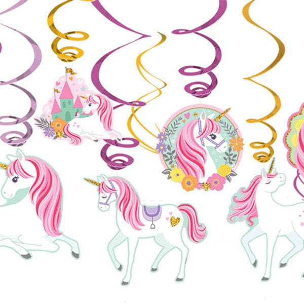 Magical Unicorn Hanging Swirl Decorations (12) - Unicorn Party Hanging Decoration Magical Unicorn Hanging Swirl Decorations (12)