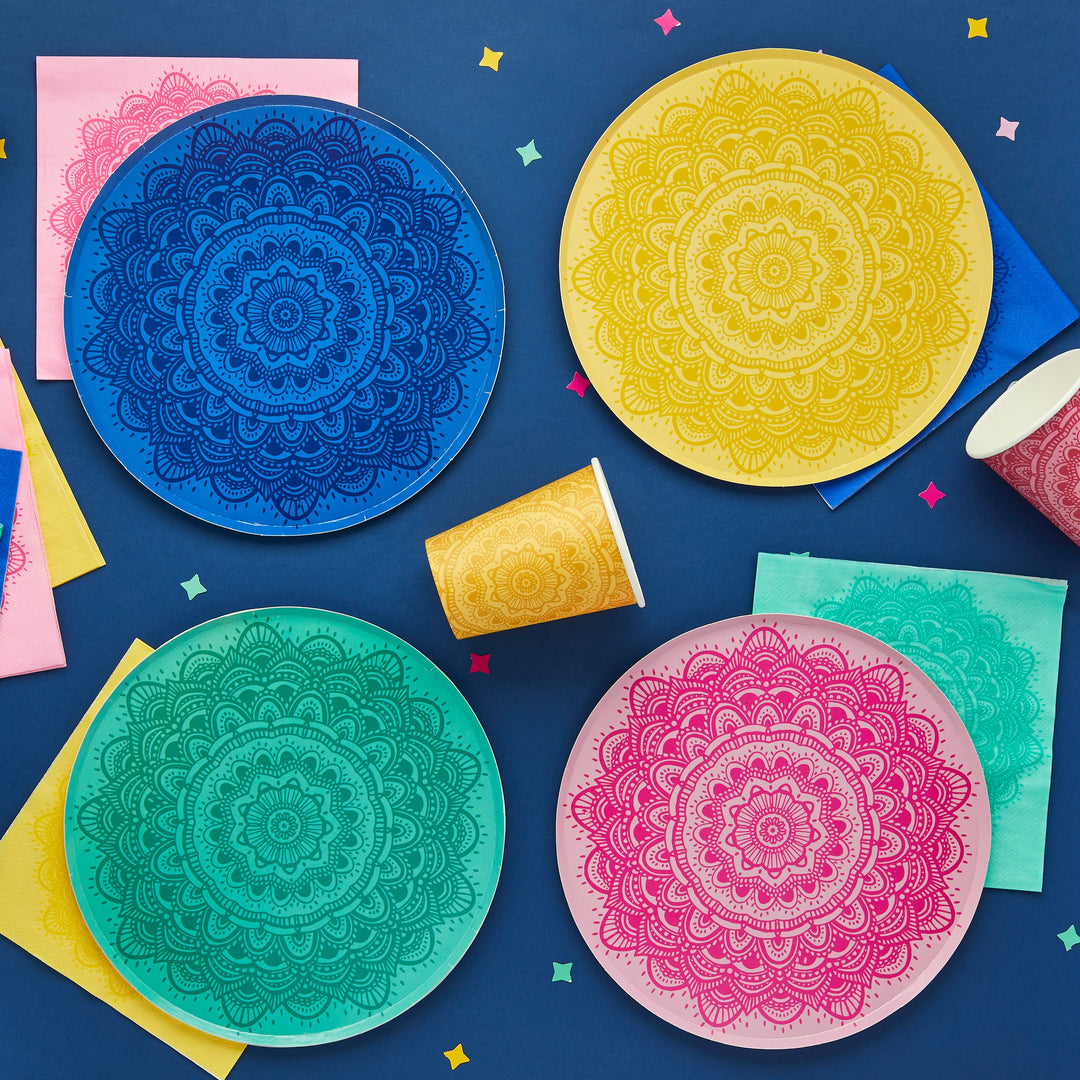 Mandala Paper Plates x 8 | Diwali Party Supplies UK Disposable Plates Colourful Mandala Paper Plates x 8