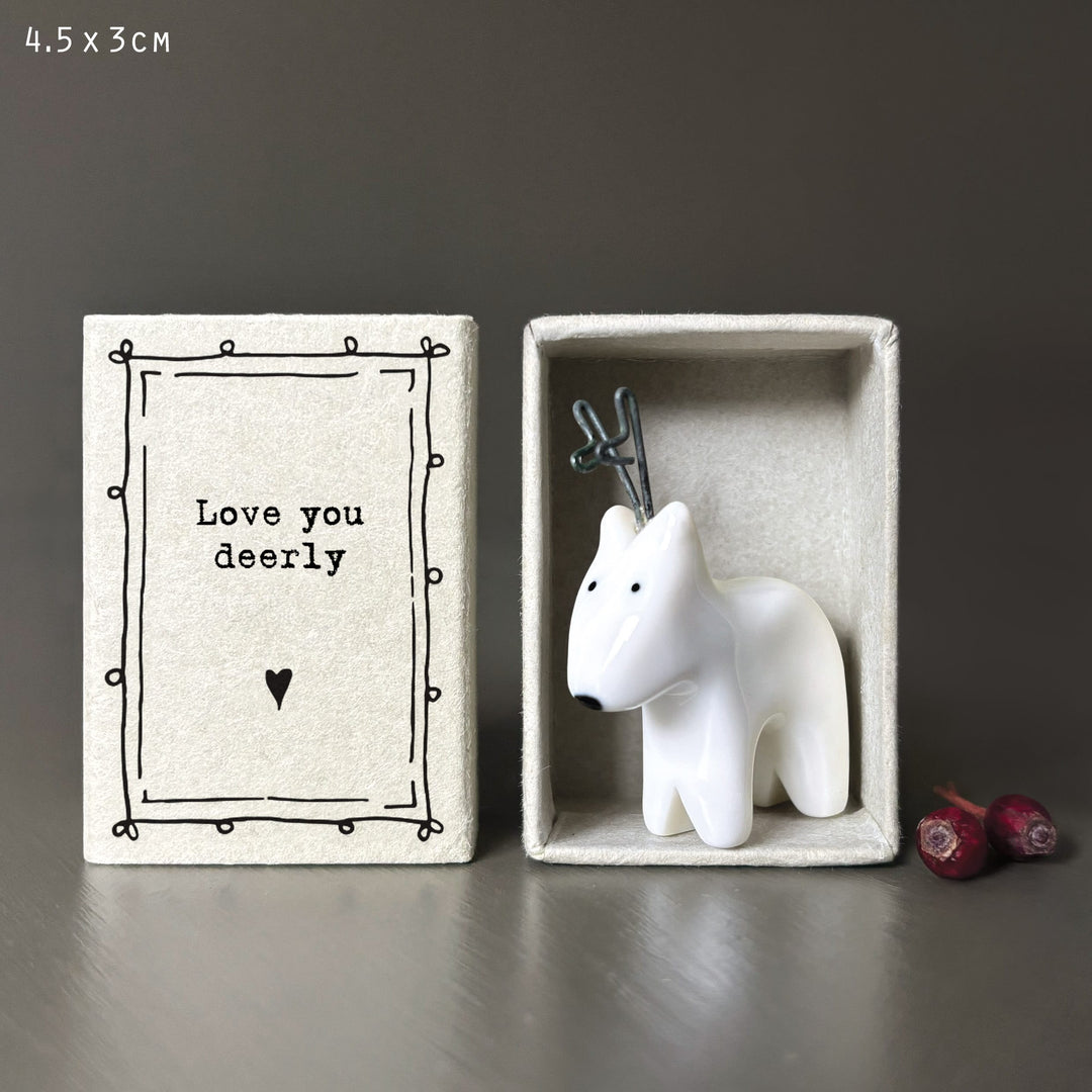 Matchbox Porcelain Deer Ornament - Sentimental Gift East of India Matchbox Porcelain Deer Ornament