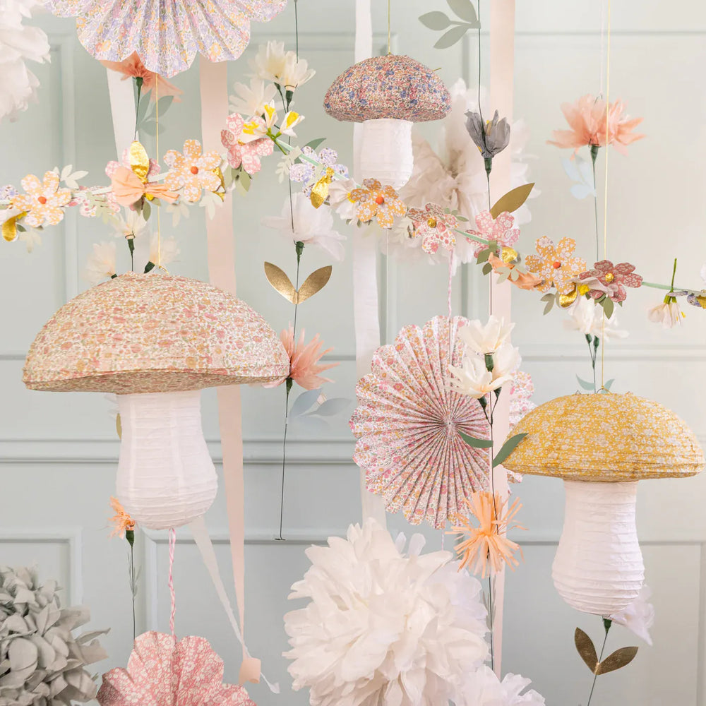 Meri Meri x Liberty Mushroom Lanterns x3 | Liberty London Party Decorations Meri Meri x Liberty Mushroom Lanterns x 3