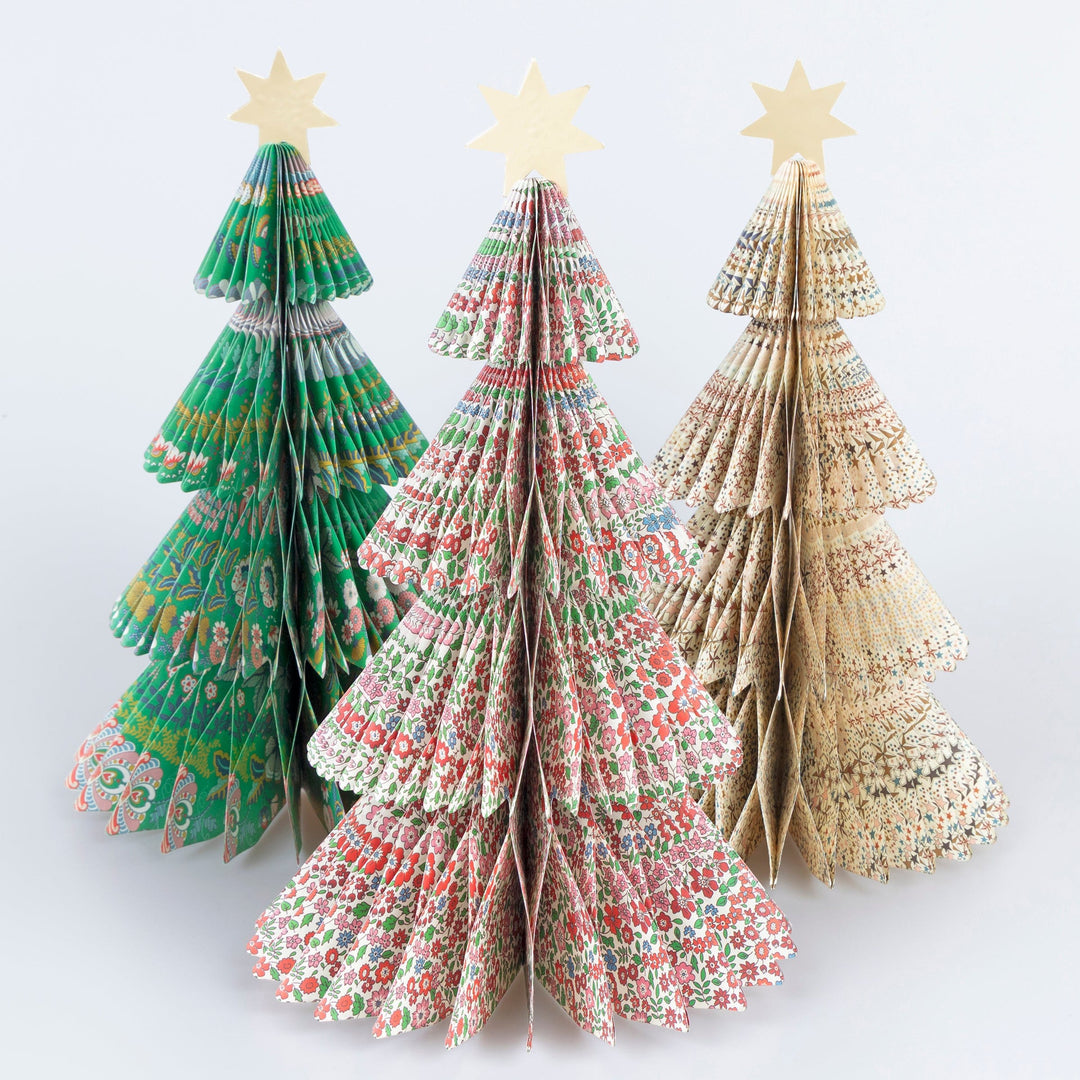 Meri Meri x Liberty Paper Honeycomb Christmas Trees x 3 | Meri Meri x Liberty Party Decorations Meri Meri x Liberty Paper Honeycomb Christmas Trees x 3