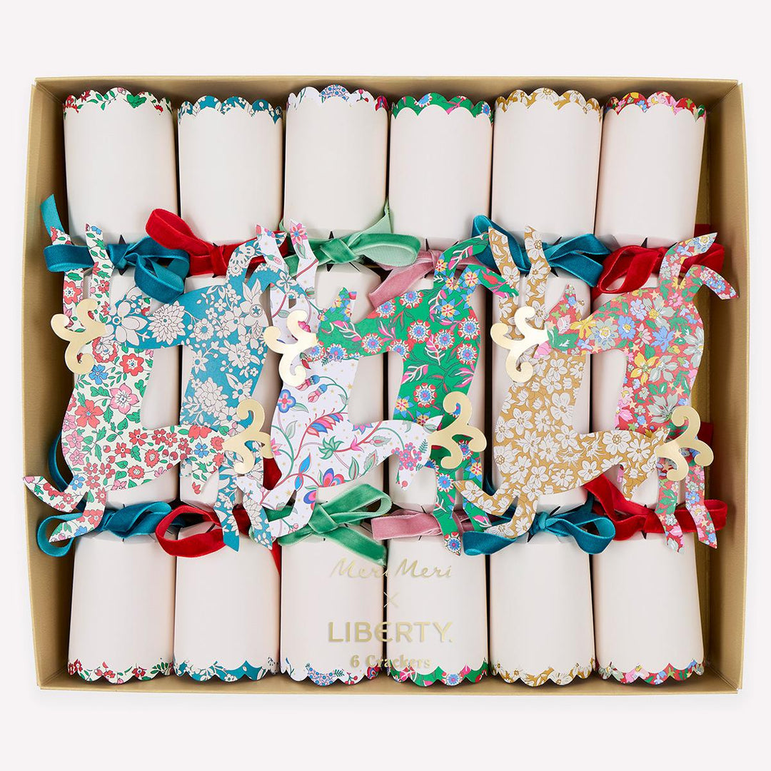 Meri Meri x Liberty Reindeer Christmas Crackers x 6 | Meri Meri christmas crackers Meri Meri x Liberty Reindeer Christmas Crackers x 6