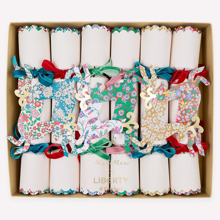Meri Meri x Liberty Reindeer Christmas Crackers x 6 | Meri Meri christmas crackers Meri Meri x Liberty Reindeer Christmas Crackers x 6