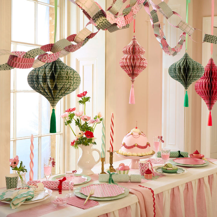 Meri Meri x Molly Mahon Large Paper Honeycomb Christmas Decorations x 3 | Meri Meri Christmas Decorations Party Decorations Meri Meri x Molly Mahon Large Paper Honeycomb Christmas Decorations x 3