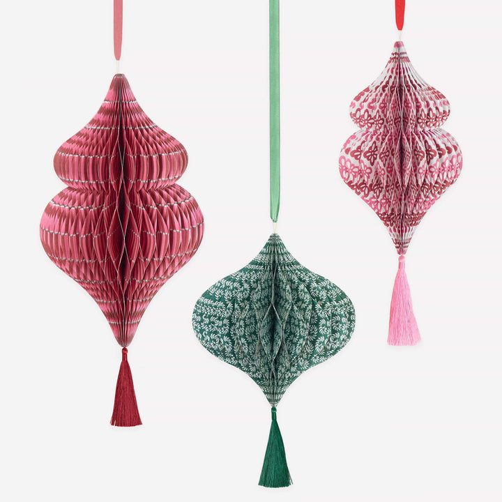 Meri Meri x Molly Mahon Large Paper Honeycomb Christmas Decorations x 3 | Meri Meri Christmas Decorations Party Decorations Meri Meri x Molly Mahon Large Paper Honeycomb Christmas Decorations x 3