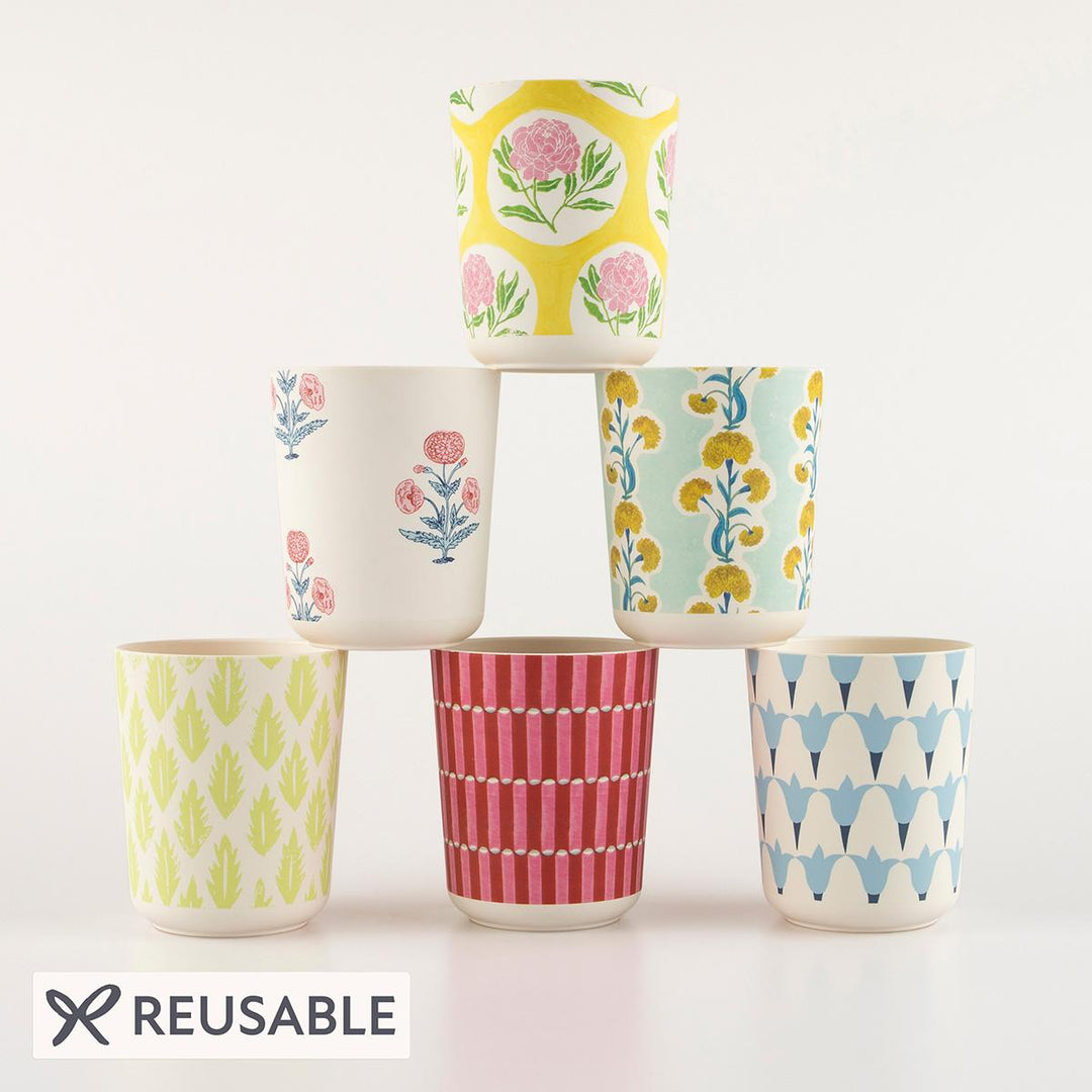 Meri Meri x Molly Mahon Patterned Reusable Party Cups x 6 | Meri Meri party cups Meri Meri x Molly Mahon Patterned Reusable Party Cups x 6