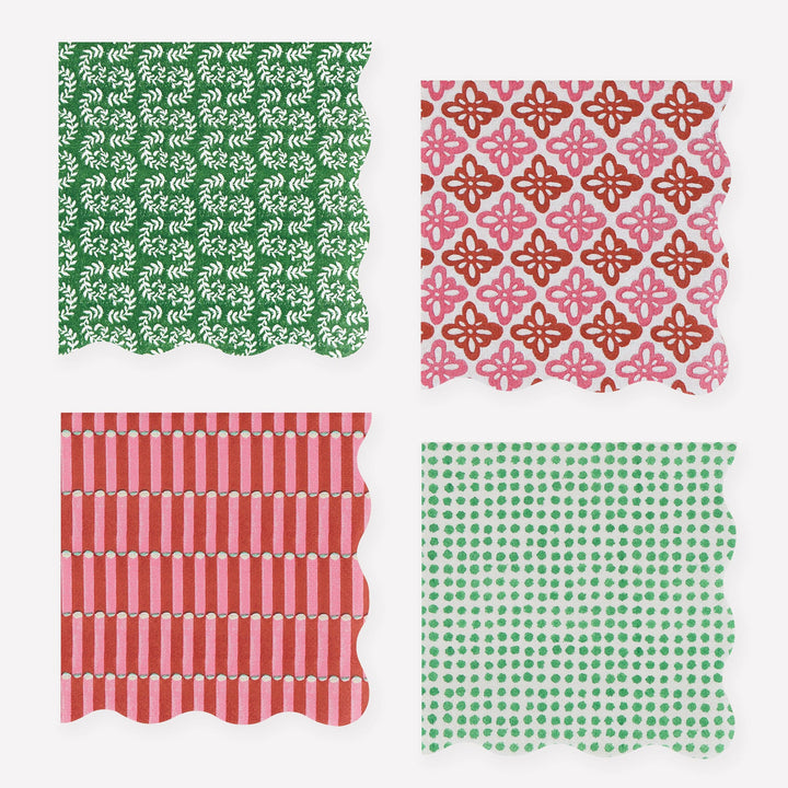 Meri Meri x Molly Mahon Red &amp; Green Christmas Cocktail Napkins x 16 | Meri Meri Christmas party napkins Meri Meri x Molly Mahon Red &amp; Green Christmas Cocktail Napkins x 16