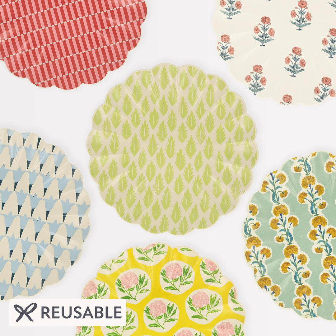 Meri Meri x Molly Mahon Reusable Large Plates x 6 | Party Tableware UK Tableware Meri Meri x Molly Mahon Patterned Reusable Large Plates x 6