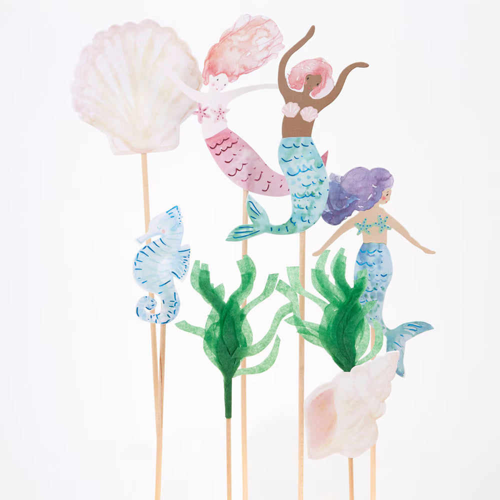 Mermaid Cake Toppers x 7 - Meri Meri Mermaid Party UK Cake Decorating Supplies Mermaid Cake Toppers x 7