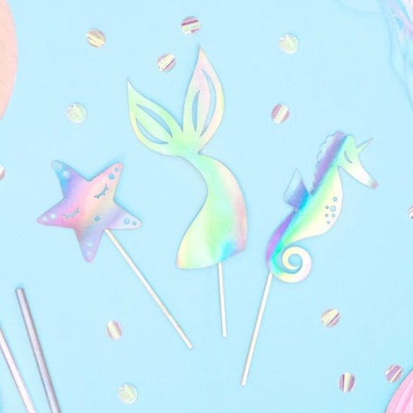 Mermaid Party iridescent Cake toppers x 3 - Party Deco Cake Decorating Supplies Mermaid iridescent Cake toppers x 3