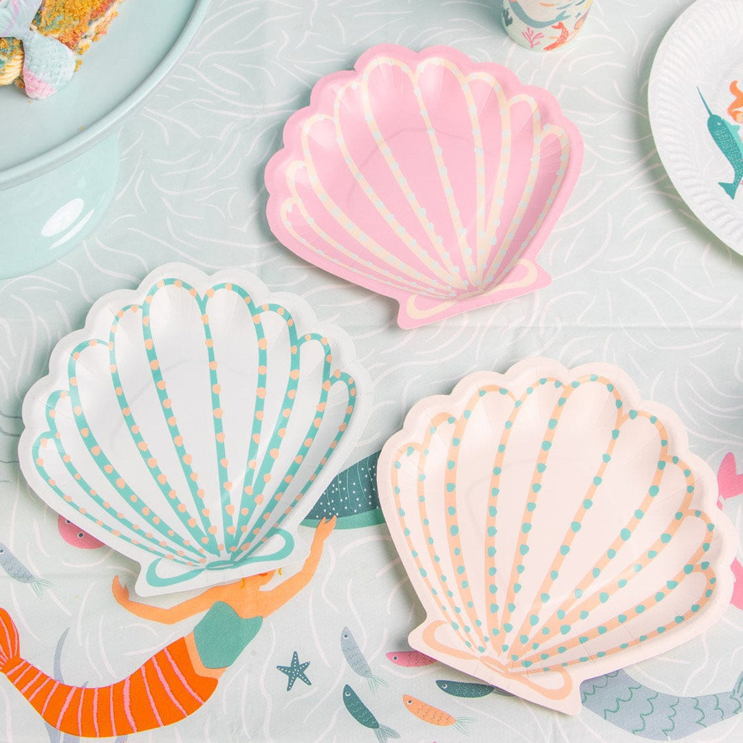 Mermaid Party Supplies - Shell Shaped Paper Party Plates (12 Pack) Disposable Plates Shell Shaped Paper Party Plates (12 Pack)