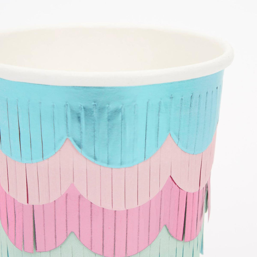 Mermaid Scalloped Fringe Party Cups x 8 | Meri Meri Mermaid Party party cups Mermaid Scalloped Fringe Party Cups x 8