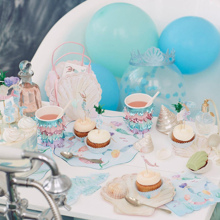 Mermaid Scalloped Fringe Party Cups x 8 | Meri Meri Mermaid Party party cups Mermaid Scalloped Fringe Party Cups x 8