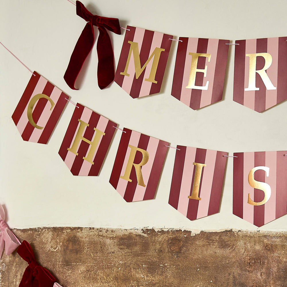 Merry Christmas Striped Letter Banner with Bows - 2m bunting Merry Christmas Striped Letter Banner with Bows - 2m