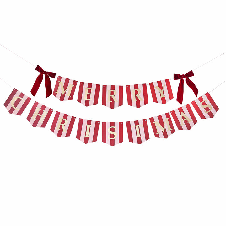 Merry Christmas Striped Letter Banner with Bows - 2m bunting Merry Christmas Striped Letter Banner with Bows - 2m