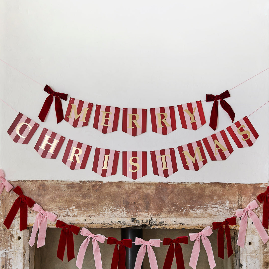 Merry Christmas Striped Letter Banner with Bows - 2m bunting Merry Christmas Striped Letter Banner with Bows - 2m