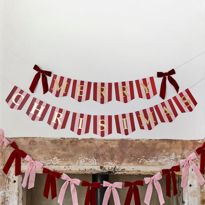 Merry Christmas Striped Letter Banner with Bows - 2m bunting Merry Christmas Striped Letter Banner with Bows - 2m