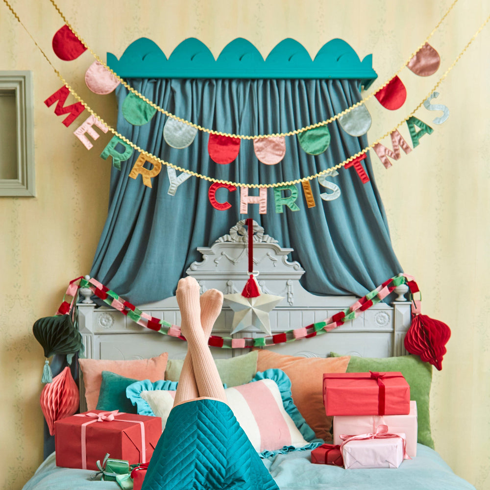 Merry Christmas Velvet Pennant Garland | Meri Meri Christmas Garlands Bunting Merry Christmas Velvet Pennant Garland