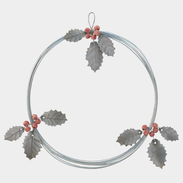 Metal Christmas Wreath Holly With Berries | East of India Wreath East of India Metal Christmas Wreath - Holly With Berries
