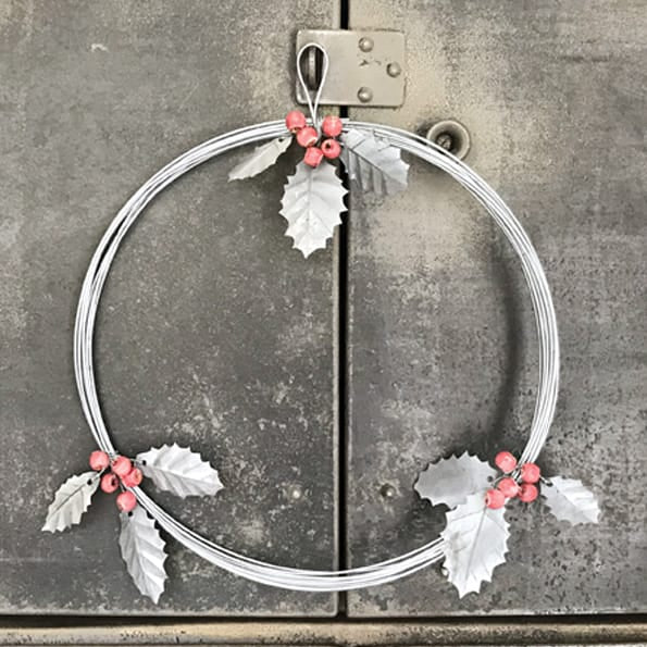 Metal Christmas Wreath Holly With Berries | East of India Wreath East of India Metal Christmas Wreath - Holly With Berries