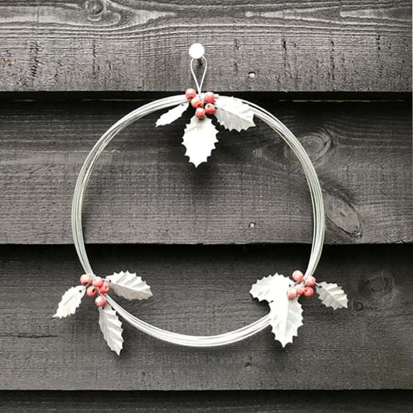Metal Christmas Wreath Holly With Berries | East of India Wreath East of India Metal Christmas Wreath - Holly With Berries
