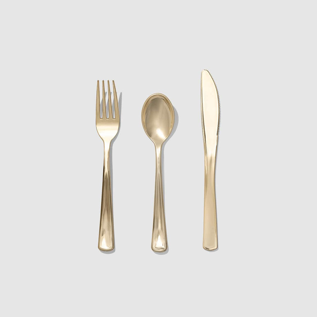 Metallic Gold Cutlery - Six Guests Disposable Cutlery Metallic Gold Cutlery