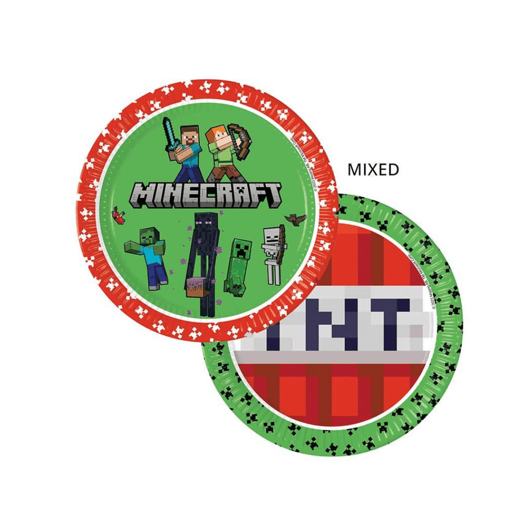 Minecraft Party Large Paper Plates x 8 - Minecraft Party Supplies party plates Minecraft Party Large Paper Plates x 8