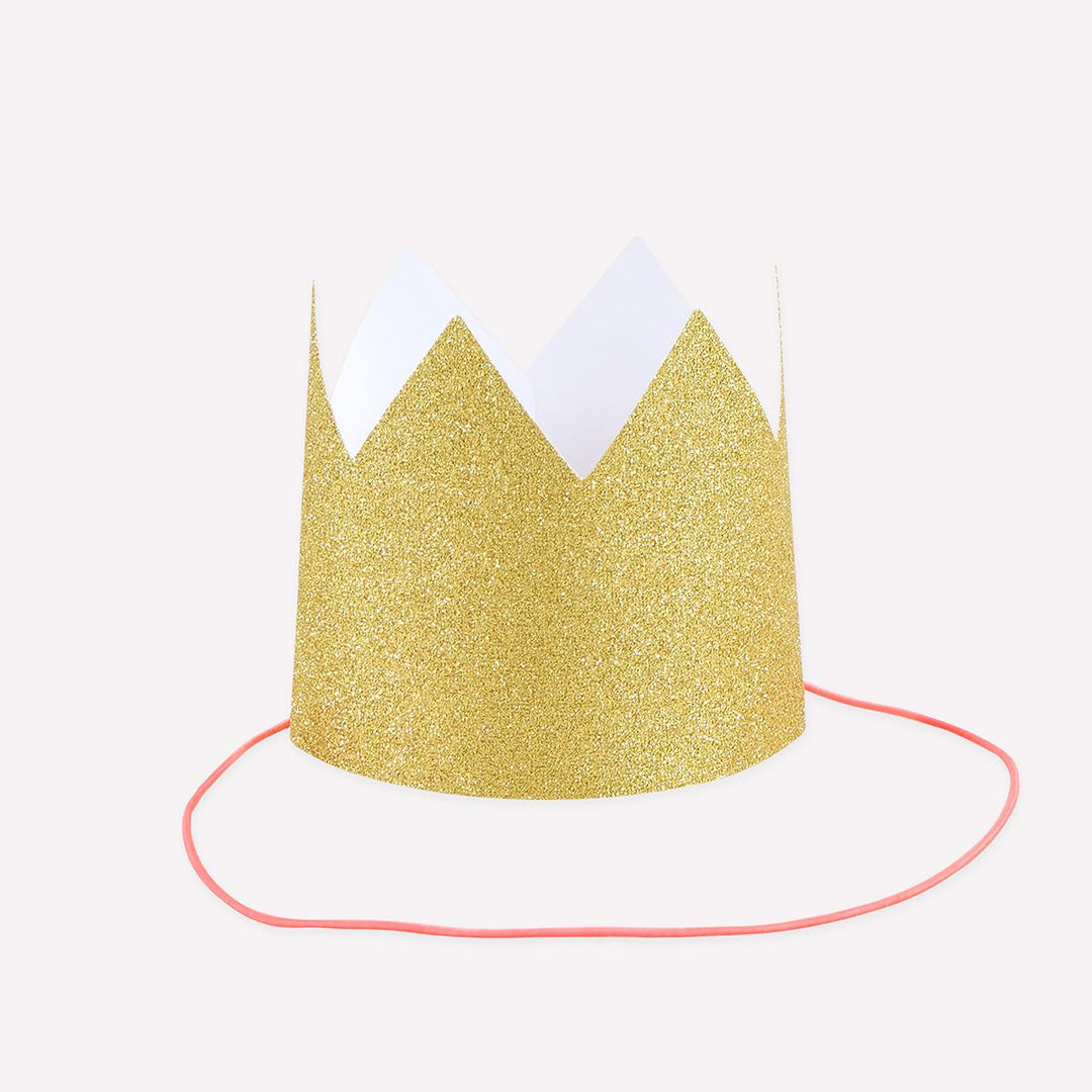 Mini Gold Glitter Party Crowns x 8 | Meri Meri Party Hats Mini Gold Glitter Party Crowns x 8